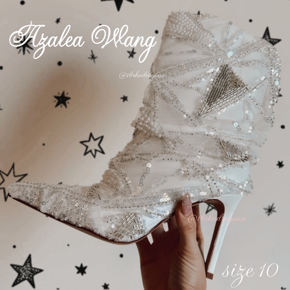 NWT Showstopper White Booties Lace & Diamond Sparkling Mid Boots one of a kind - Picture 12 of 16